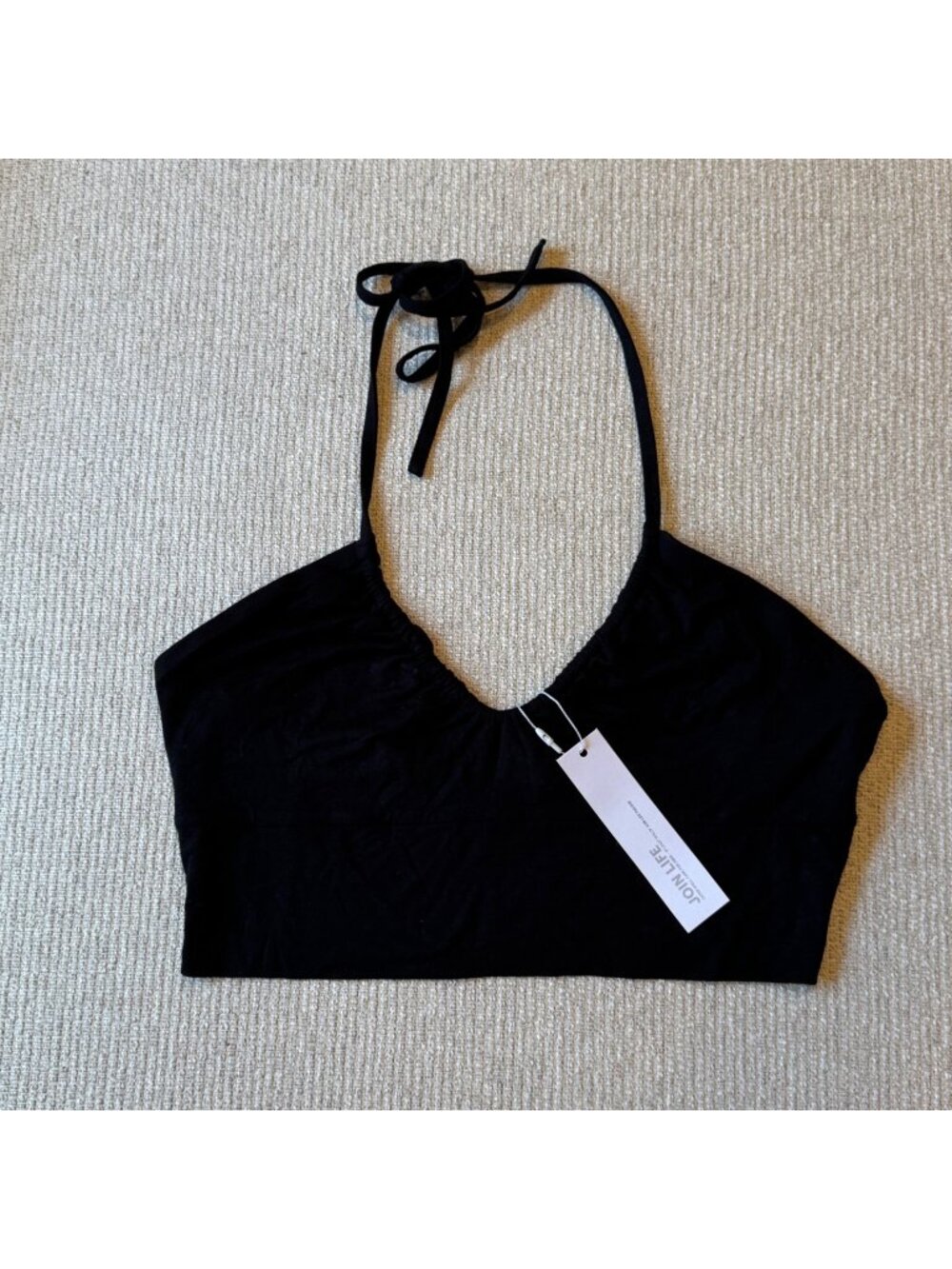 NWT Bershka Black Cropped Halter Tank Top Size Large Womens Viscose Soft